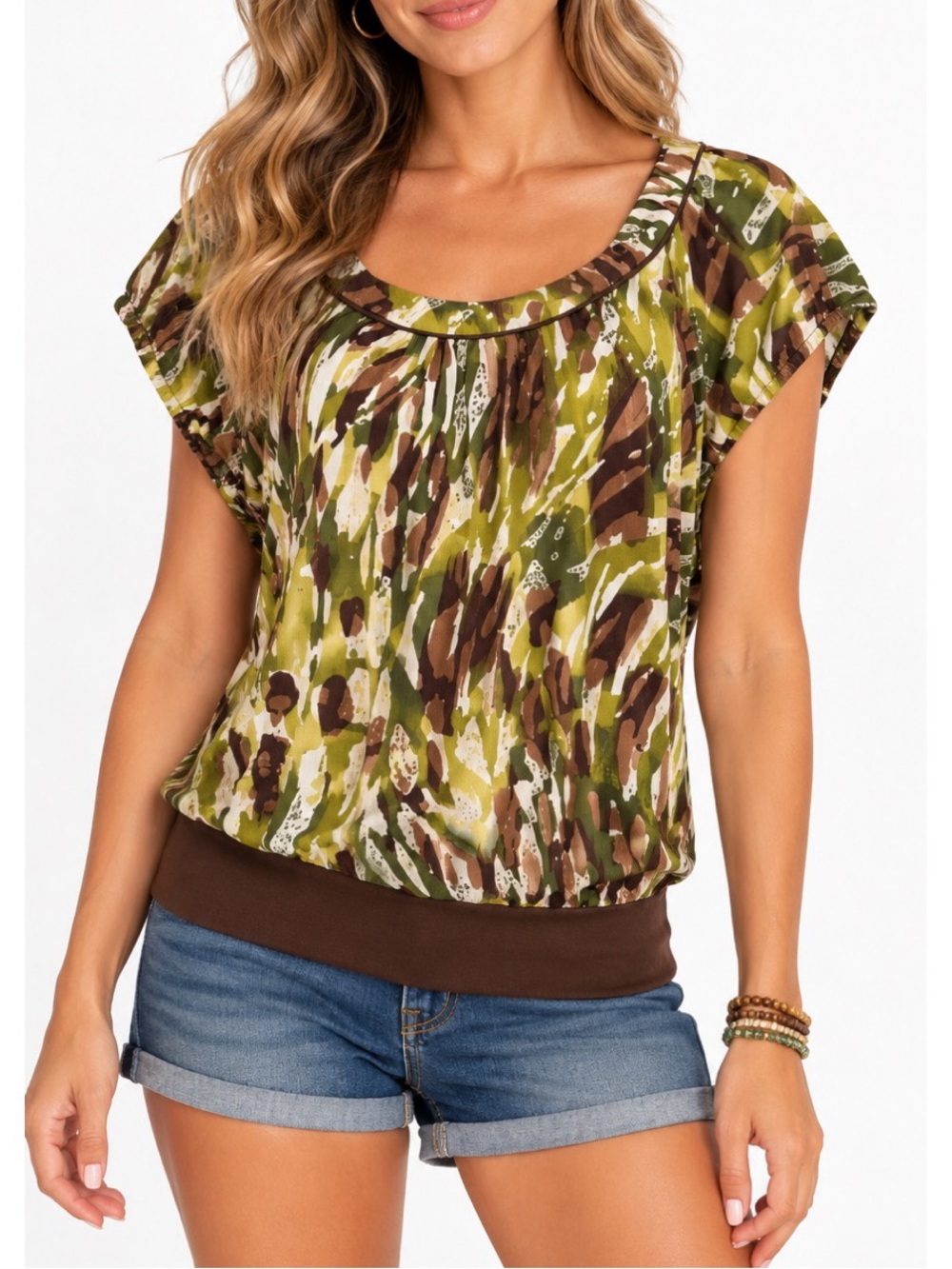 Maurices Y2K Top featuring a vibrant, multicolored abstract print